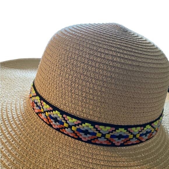 Straw Beach Cover Hat Wicker Beige Multicolored Embroidered Ribbon Summer Spring - Picture 6 of 10